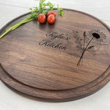 Personalized Circular Cutting Board, Engraved Round Cutting Board, Mothers Day Gift, Kitchen D??cor, Sun Flower Board, Mom's Kitchen, 156