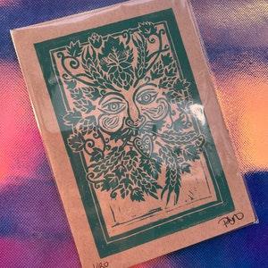 Green Man Lino Print Wall Art