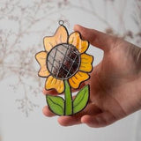 Sunflower stained glass suncatcher with wall hanging cling, Cute flower light catcher, Garden cottagecore decor, Kawaii flora window hanging