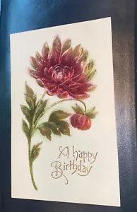 Maroon Peony Vintage Postcard 1910 Heavily Embossed A Happy Birthday
