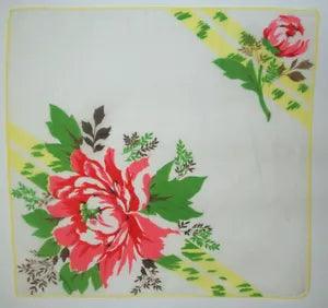 Large fushia PEONY  flowers floral design vintage handkerchief