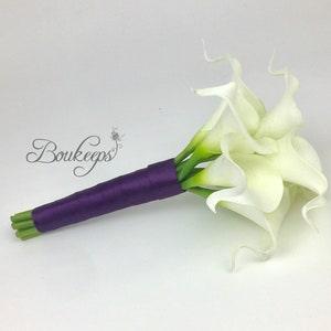 CHOOSE RIBBON COLOR - White Calla Lily Bouquet, Ivory Calla Lily, Real Touch Bouquet, Wedding, Bridesmaid, Bridal, Toss Bouquet, Wedding