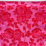 Vintage Red + Pink Large Print Floral Rose Rectangular Fringe Bath/Shower Towel - Callaway Original Design - All Cotton - Made In USA