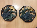 Vintage set of Frog Trivet Pot Rest Cast Iron Metal Plant Stand Lily Pad Flower