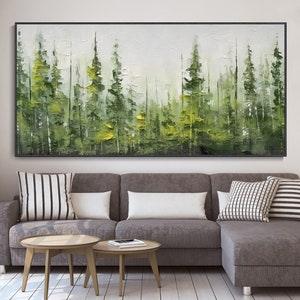 Large Green Woods Landscape Painting, Canvas Hand Custom Artwork, Abstract Landscape Art Living Room Decor Art Newlywed Decor Christmas Gift