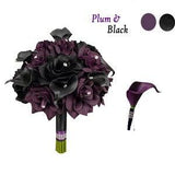 Bouquet or Boutonniere: Plum Black theme rose calla lily artificial keepsake flowers wedding events