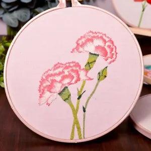 Embroidery Kit For Beginner Flower Design DIY Home Wall Decor Carnations Red