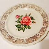 Dominion China "Rose Bouquet" Dinner Plate with 22 kt Gold Floral Border