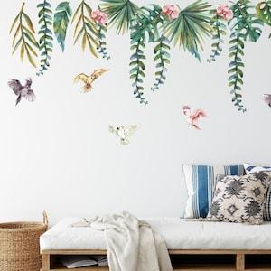 Tropical parrots Wall Decals Plants Orchids Stickers, KL0079