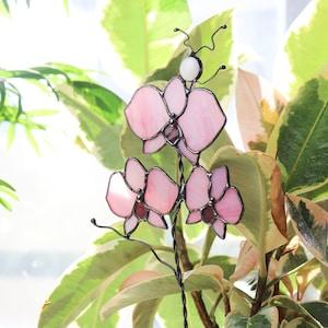 Plant stake Orchid Garden decor Flowerpots Stained glass flowers Decorative plant stake Mother's day gift Gifts for gardeners women