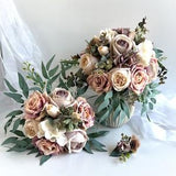 Wedding Bouquet Flowers Mauve Beige Blush Eucalyptus Cabbage rose Vintage roses Bridal Bouquets Bridesmaids Buttonhole Weddings Flowers