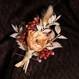 Bleached dried flowers boutonniere, Preserved rose buttonhole, Burgundy buttonhole, Rustic groom boutonniere, Groomsman dried boutonniere