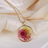 Pressed Flower Necklace | Dried Chrysanthemum Necklace | Handmade Sunflower Necklace | Double Color Daisy Jewelry | 21st Birthday Gift