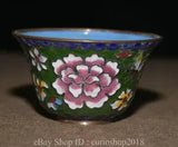 3.6 " China Green Cloisonne enamel Bronze Dynasty Peony Flower Pattern Bowl