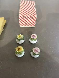 4 Aynsley English Fine Bone China Pink Rose & Yellow Carnation Salt Pepper Lot