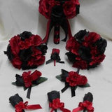 Wedding  Silk Flower Bridal Bouquets Your Colors 18 pcs Package  Apple Red Black Roses  Toss Bridesmaids  Boutonniere Corsages New