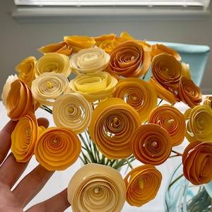 Fantasy Ranunculus bouquet, Yellow, cream. Orange, 3 dozen paper flowers. Nursery Decor, Thank you, anniversary, birthday office Gift.