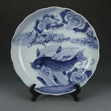 17.5" China Old Porcelain ming dynasty Blue white fish peony flower large Plate