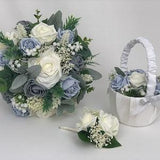 Artificial Wedding Bouquets Flowers Package blue grey greenery