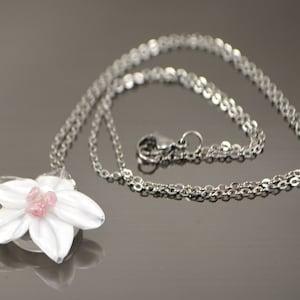 White and pink orchid flower pendant, Lampwork Glass, Flower necklace, Orchid necklace, Stainless steel, Jewelry, Woman gift, Small gifts