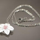 White and pink orchid flower pendant, Lampwork Glass, Flower necklace, Orchid necklace, Stainless steel, Jewelry, Woman gift, Small gifts