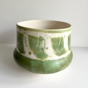 Aviemore Pottery Planter, Scottish, Green and Off White, Smooth Silky Finish, Art Nouveau Styling, Fits 4 inch plant pot
