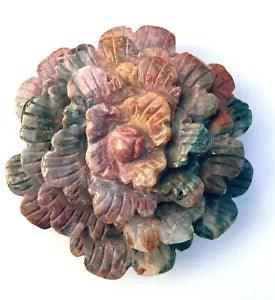 4" Natural Ocean Jasper Quartz Carved Crystal Peony Flower