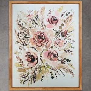 Boho Dusty Rose Watercolor Florals, Watercolour Light Pink White Floral Wall Art, Elegant Loose Roses Pampas Print, Wedding Floral Print