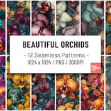 Orchid Patterns - Set of 12 Seamless Floral Designs