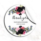 Black rose floral labels, Wedding favor labels, Flowers thank you label, Rose bouquet labels bridal shower, Bridal shower label stickers