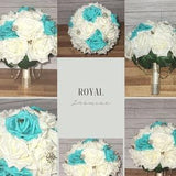 Artificial Real Touch Rose Bouquet - Royal Jasmine - Ivory & Teal