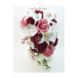 Cascade Bridal Bouquet - Rose Gold Red Mauve White - Roses Orchids Tiger Lilies - Add Groom's Boutonniere Flower Crown Cake Flowers & More!