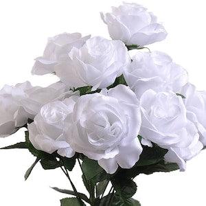 12 Open White Roses, Artificial Flowers, 4" Rose Head, Wedding Arrangement, Bridal Bouquet, White Roses Centerpiece, Fake Faux Silk Flowers