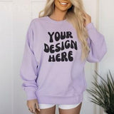 Orchid Sweatshirt Mockup, Comfort Colors 1566 Orchid Sweatshirt Mockup, Women's Orchid Purple Crewneck Mockup, Blonde Indoor Boho Chic Mock