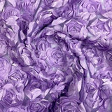 Lilac Rosette Fabric 3D Floral Fabric By The Yard, Peony Bouquet Fabric on Mesh, 3D Rosette Satin Fabric Wedding Decor.