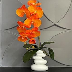 Artificial Orange Orchid Phalaenopsis in Handmade Vase Real Touch Silk Flowers Branch Faux Plant for Indoor Fake arranging Centerpiece
