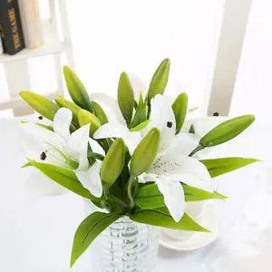 3 Heads Lily Artificial Flowers Wedding Bridal Silk Bouquet White Plant 1PC