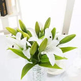 3 Heads Lily Artificial Flowers Wedding Bridal Silk Bouquet White Plant 1PC