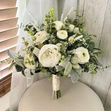 Boho Wedding bouquet, white & ivory bridal bouquet, wedding flowers, rustic peony sage green eucalyptus ranunculus bridesmaid boutonni¡§¡§res