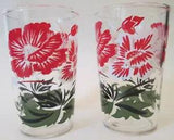 SET 2 JUICE TUMBLERS! Vintage SWANKY SWIG glasses: CARNATION FLOWER pattern: EXC