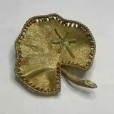 brooch pin burnished gold tone lily pad leaf with rhinestone believed vintage