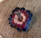 Art Nouveau Vintage Rose Gold Tone Cloisonne Enamel Lily Flower Lotus Brooch Pin