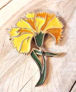 Vintage Estate Flower Yellow Enamel Carnation Gold Metal Statement Brooch Pin PL