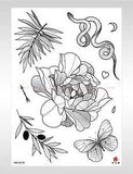 womens tattoos snake peony flower large 8.25" temporary tattoo