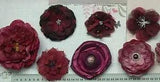 BURGUNDY Fabric Organza Satin Lace 40-100mm - 6 Flower Styles Ea Choice AD NJC