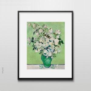 Van Gogh Poster, Van Gogh Flowers Print, Floral Wall Art, Van Gogh Painting, Van Gogh Print, Green Flowers Art, Roses in Vase