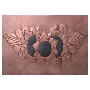 Sunflower Backsplash Mural, Floral Kitchen Splashback Over Stove, Real Copper Splashblack, Customizable Copper Kitchen Backsplash Tile