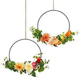 2pcs Floral Wreath Artificial Peony Front Door Decor Welcome Signs Metal Hoop