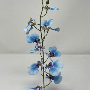 14" 1-stem BLUE Oncidium ORCHID Soft Silk plant, Stone base