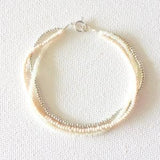 Pearl bracelet bridesmaid gifts, silver bracelet seed bead bracelet,gift for her,beaded bracelet blush bracelet,flower girl bracelet,dainty